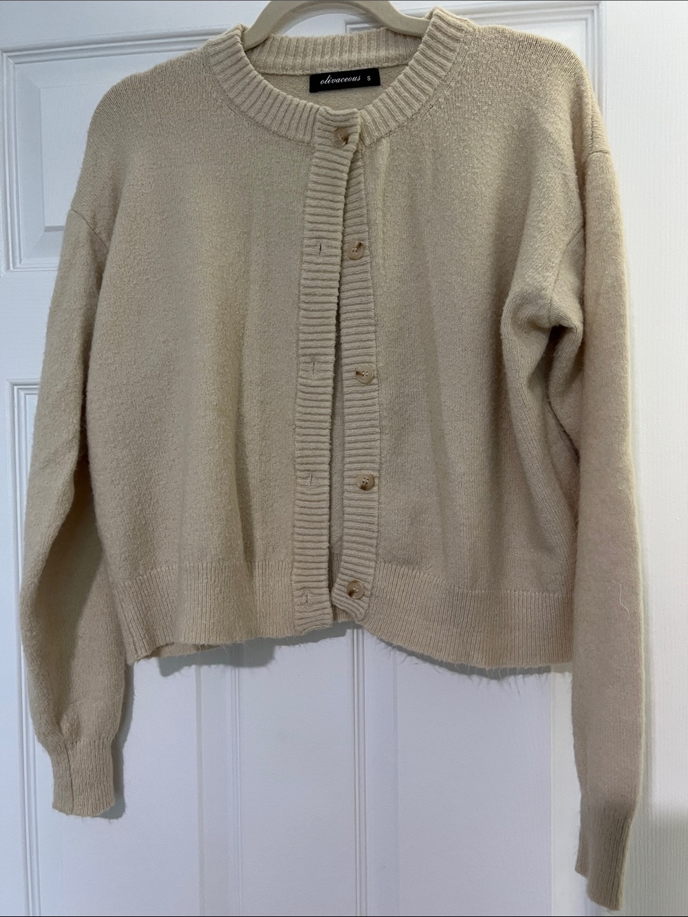 Olivaceous Cream Button-Front Knit Cardigan